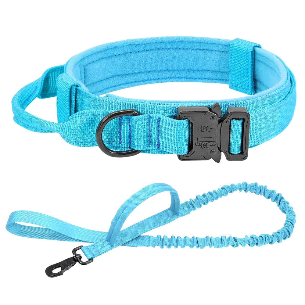 Snooze Doggy Blue Set / M Durable Military Tactical Dog Collar Bungee Leash Set Pet Nylon Walking Training Collar For Medium Large Dogs German Shepard