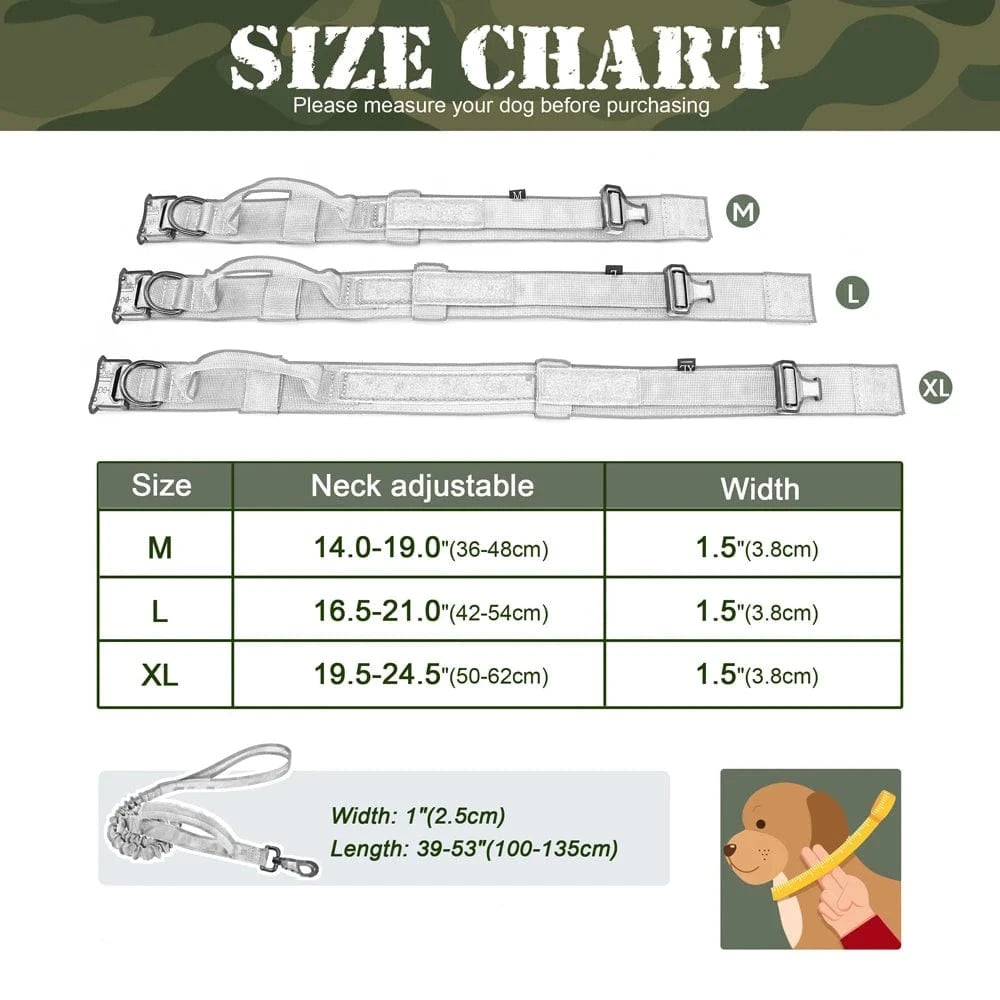 Snooze Doggy Durable Military Tactical Dog Collar Bungee Leash Set Pet Nylon Walking Training Collar For Medium Large Dogs German Shepard