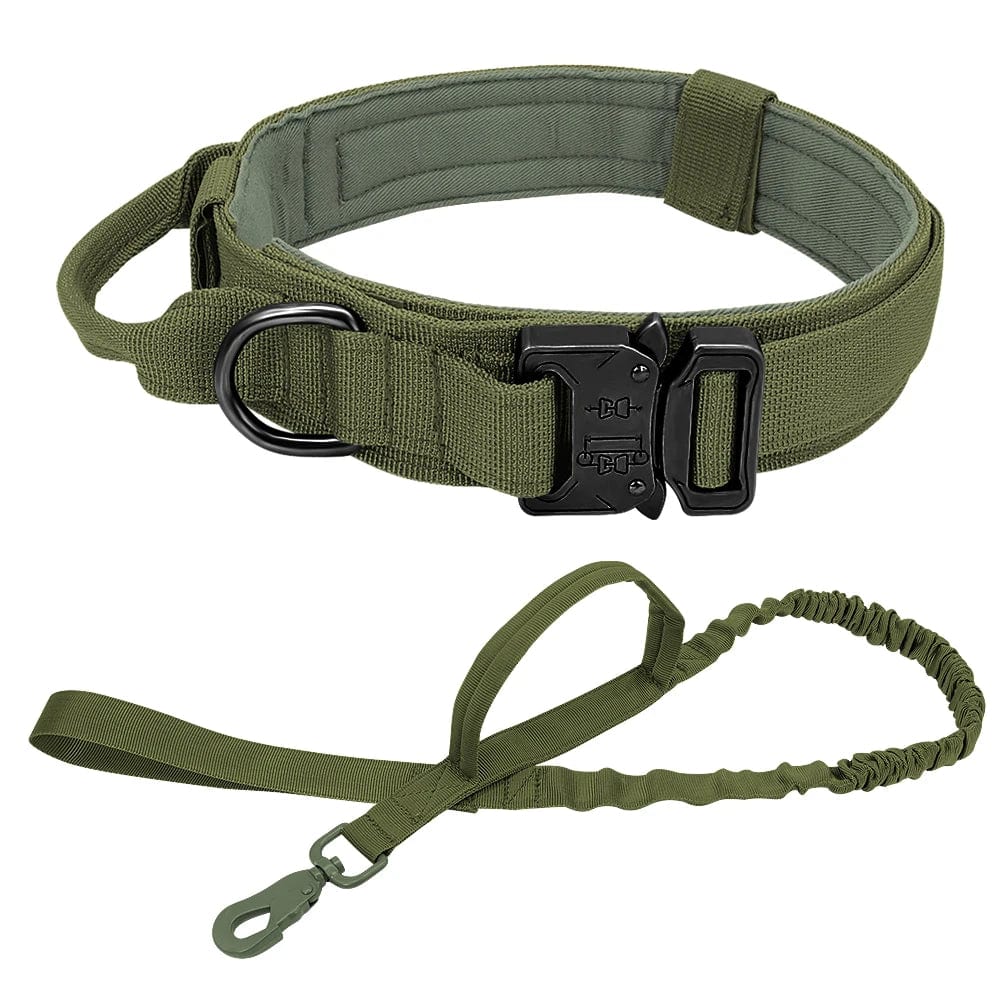 Snooze Doggy Green Set / M Durable Military Tactical Dog Collar Bungee Leash Set Pet Nylon Walking Training Collar For Medium Large Dogs German Shepard