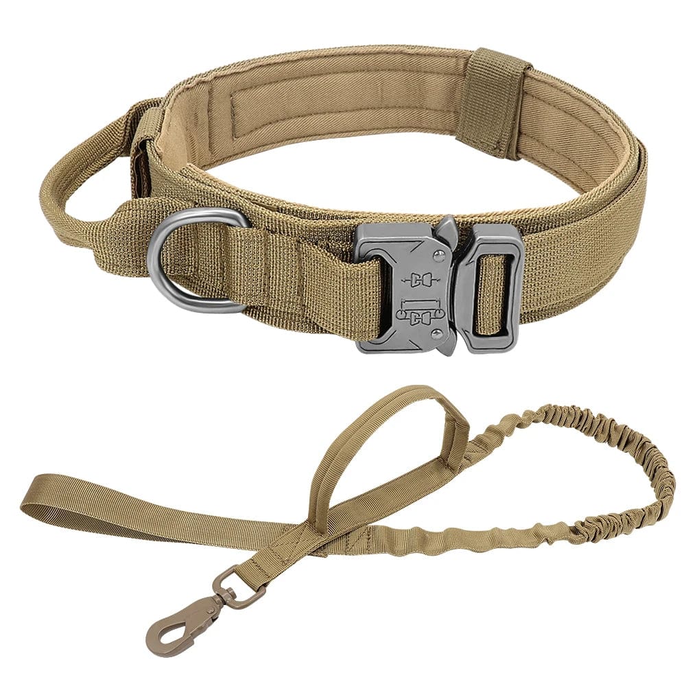 Snooze Doggy Khaki Set / M Durable Military Tactical Dog Collar Bungee Leash Set Pet Nylon Walking Training Collar For Medium Large Dogs German Shepard