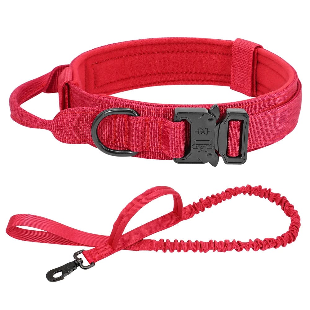Snooze Doggy Red Set / M Durable Military Tactical Dog Collar Bungee Leash Set Pet Nylon Walking Training Collar For Medium Large Dogs German Shepard