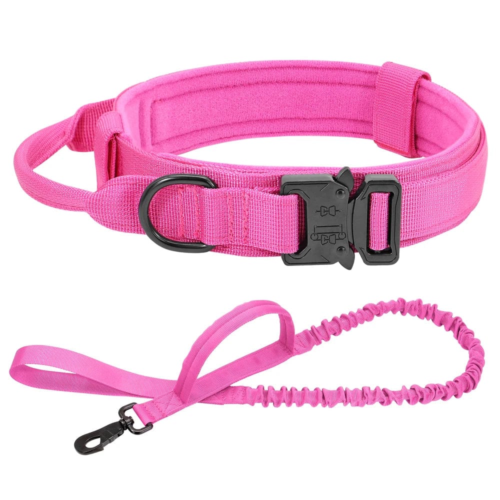 Snooze Doggy Rose Set / M Durable Military Tactical Dog Collar Bungee Leash Set Pet Nylon Walking Training Collar For Medium Large Dogs German Shepard