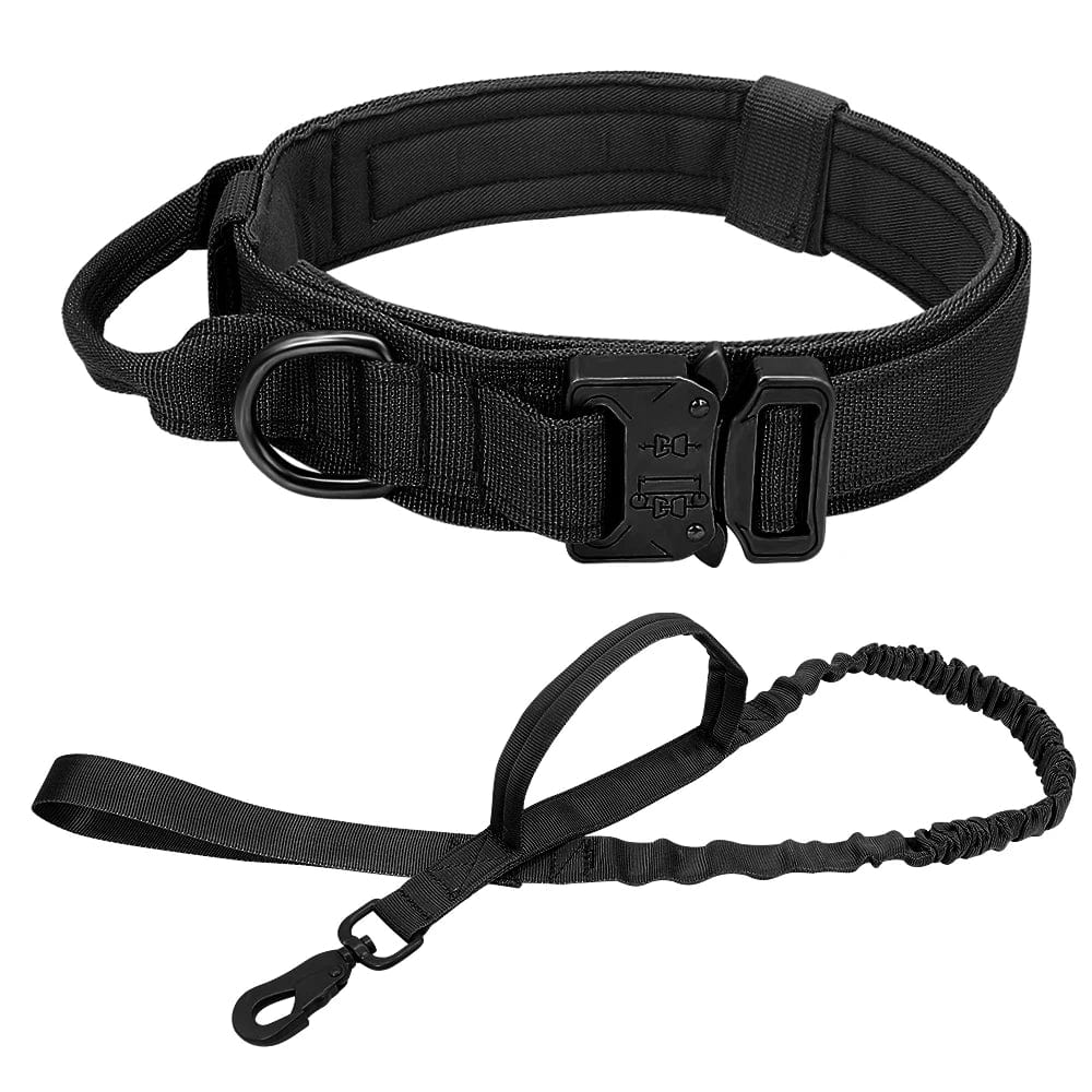 Snooze Doggy Black Set / M Durable Military Tactical Dog Collar Bungee Leash Set Pet Nylon Walking Training Collar For Medium Large Dogs German Shepard