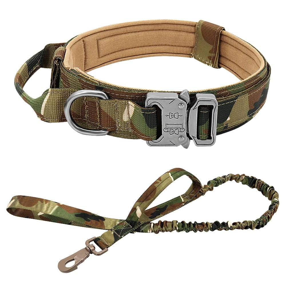 Snooze Doggy Camouflage Set / M Durable Military Tactical Dog Collar Bungee Leash Set Pet Nylon Walking Training Collar For Medium Large Dogs German Shepard