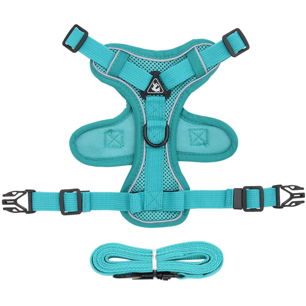 Snooze Doggy Turquoise / X-Large Dog Harness with 1.5m Traction Leash Set No Pull Dog Vest Strap Adjustable Reflective Breathable Harness for Dogs Puppy and Cats